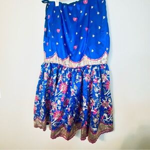 Elegant Blue Boho Embroidered Floral and Sparkling Maxi Skirt